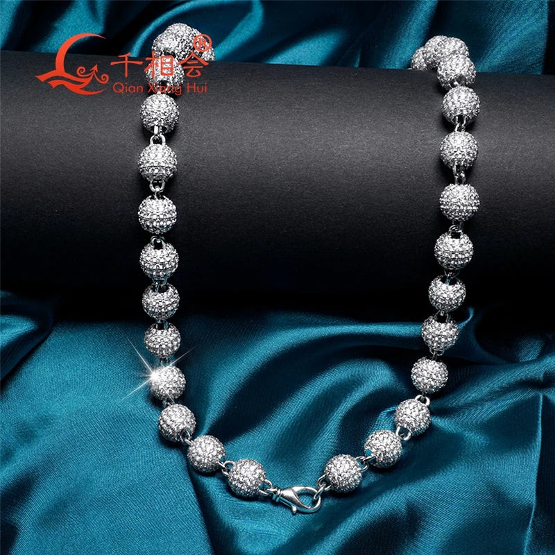 Buddha Beads Necklace - Silver 925 Cuban Link Moissanite Chain