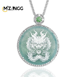 Blue Jadeite Dragon Pendant - Buddha GuanYin Necklace