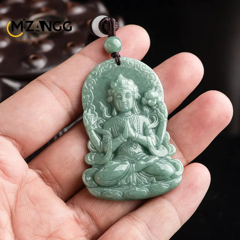 Jadeite Guanyin Pendant - Four Arms Fengshui Charms