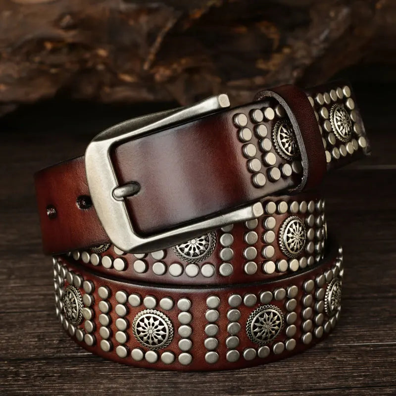 Men's Genuine Leather Belt – Punk Style Rivet Belt for Jeans