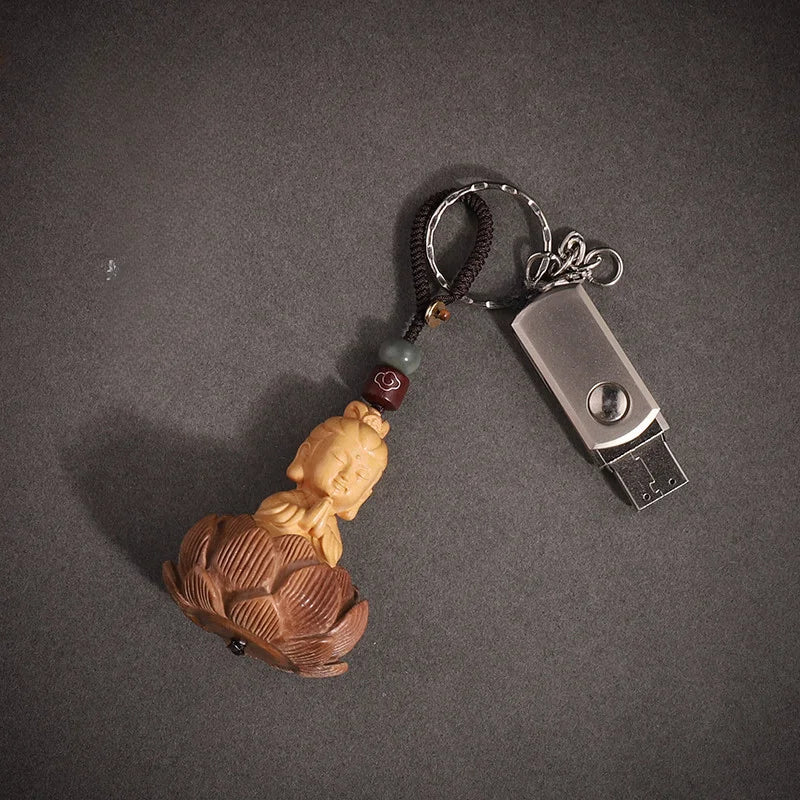 Ethnic Style Wood Carving Keychain