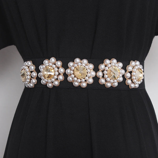 Luxury Rhinestone Pearl Waist Belt - Elegant & Chic