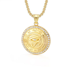 Iced Out Eye of Horus Pendant - Gold Stainless Steel