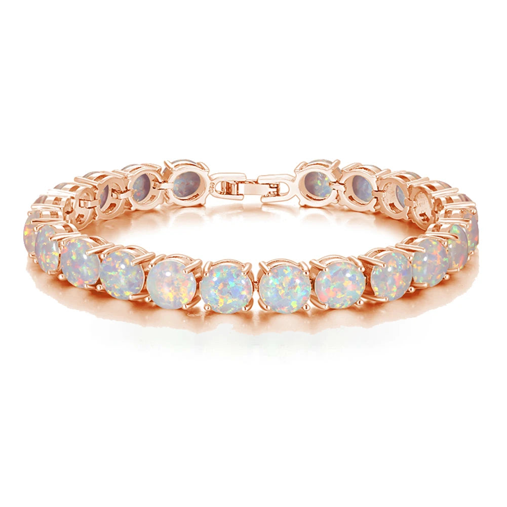 White Fire Opal Chain Bracelet for Women