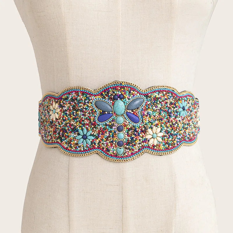 Turquoise Beads Elastic Corset Belt