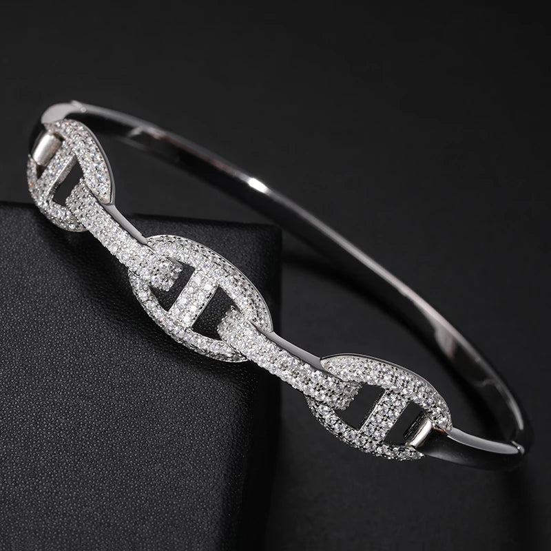 TUHE Luxury Moissanite 925 Silver Hip-Hop Bangle