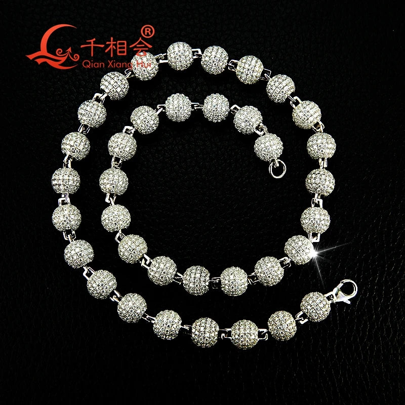 Buddha Beads Necklace - Silver 925 Cuban Link Moissanite Chain