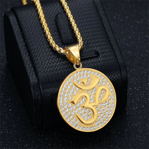 Gold Om Pendant - Hindu Amulet Necklace