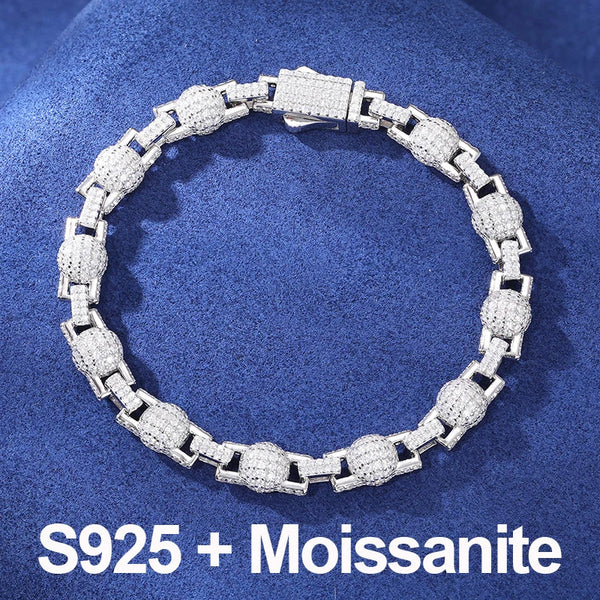 S925 Iced-Out Moissanite Bead Link Bracelet