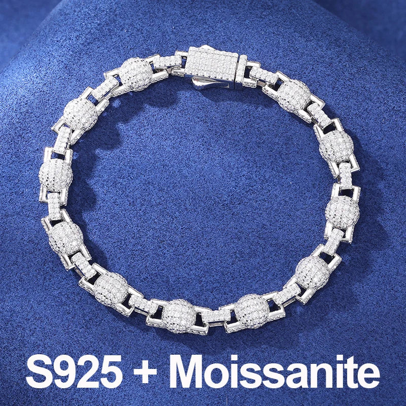 S925 Iced-Out Moissanite Bead Link Bracelet