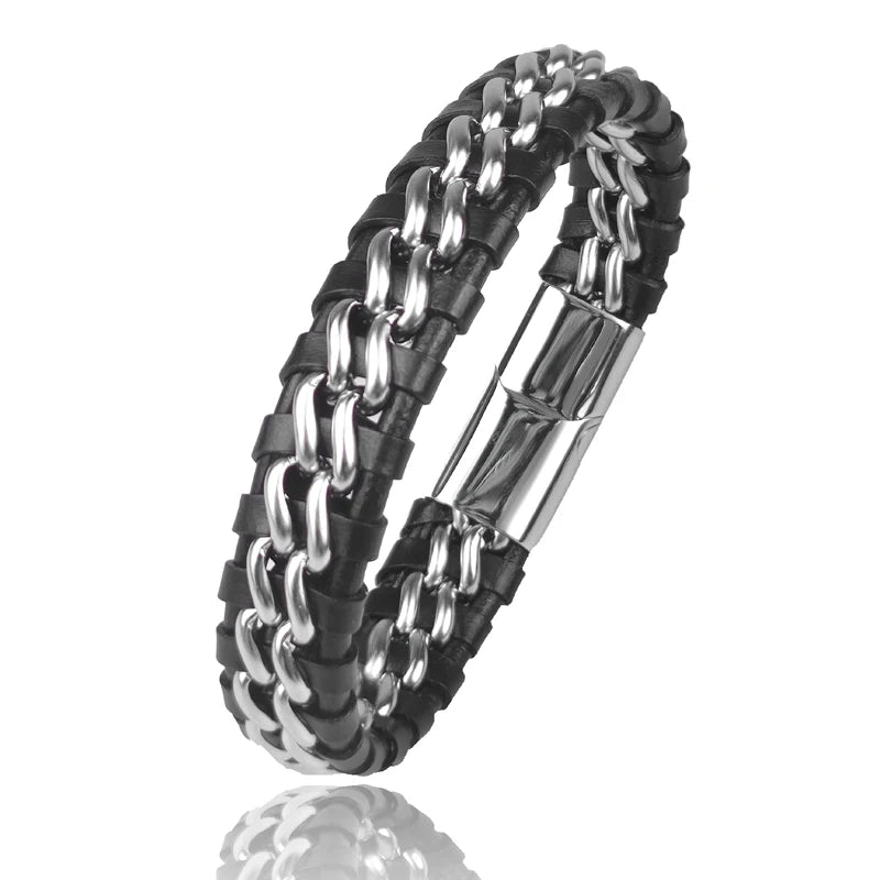 Men's Leather Chain Bracelet