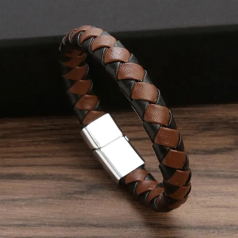 Men's Gold-Plated Leather Bracelet 