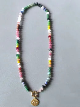 Bohemian Beaded Necklace - Natural Stone Tourmaline