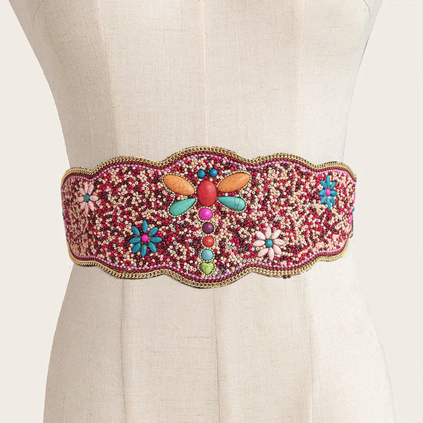 Bohemian Turquoise Beads Elastic Corset Belt