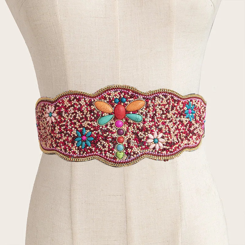 Turquoise Beads Elastic Corset Belt