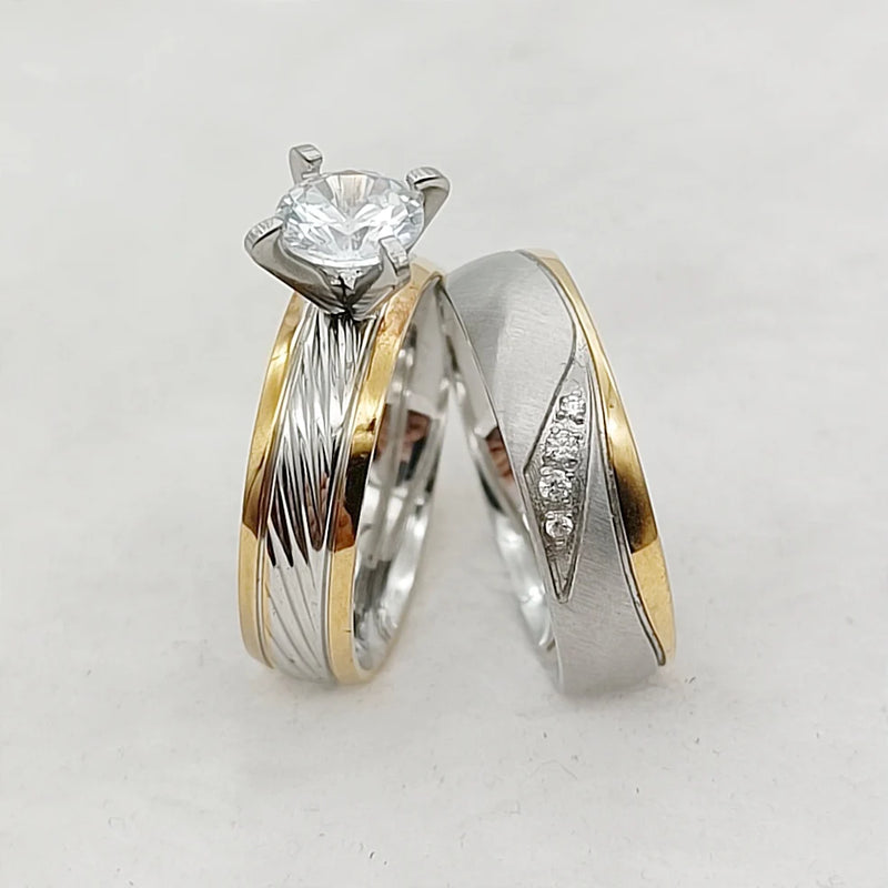 Gold Plated CZ Diamond Wedding Rings for Couples