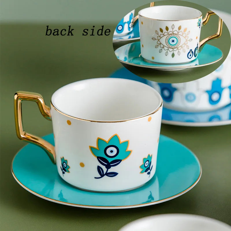 Blue Eyes Coffee Mug Set with Saucers