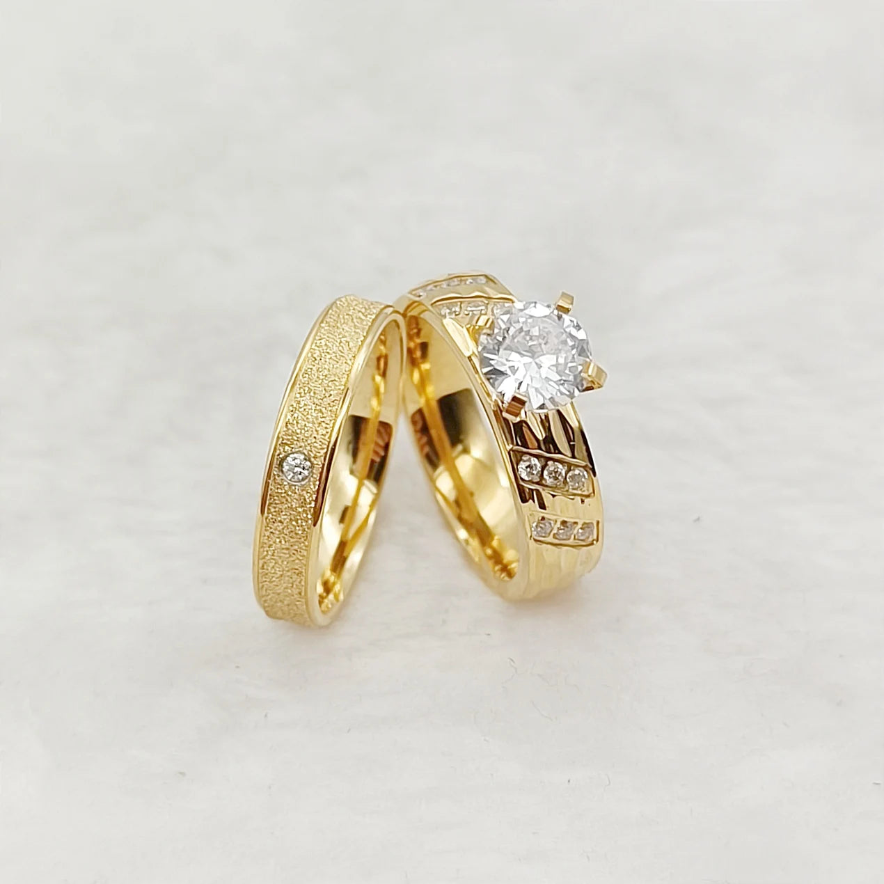 Gold Plated CZ Diamond Wedding Rings for Couples