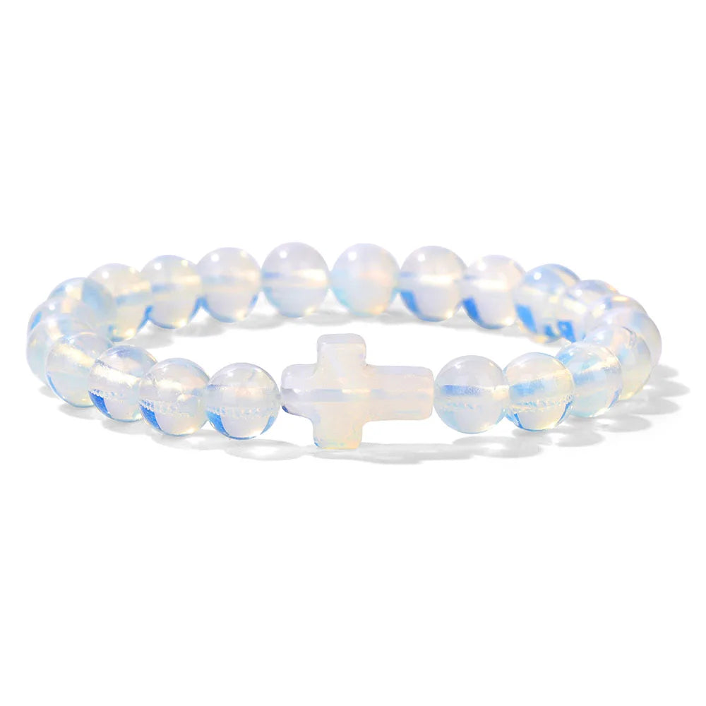Natural Stone Cross Beaded Bracelet