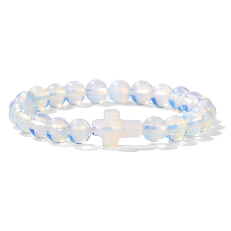 Natural Stone Cross Beaded Bracelet