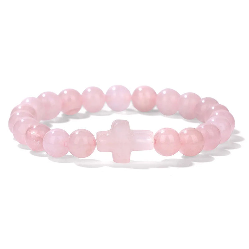 Natural Stone Cross Beaded Bracelet