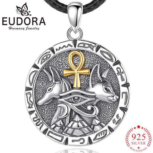 Eudora 925 Silver Anubis Necklace - Egyptian Wolf Pendant