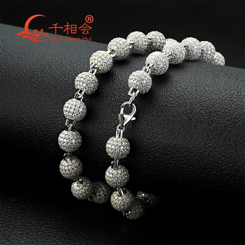 Buddha Beads Necklace - Silver 925 Cuban Link Moissanite Chain