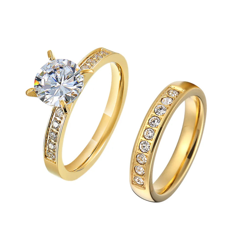 Gold Plated CZ Diamond Wedding Rings for Couples