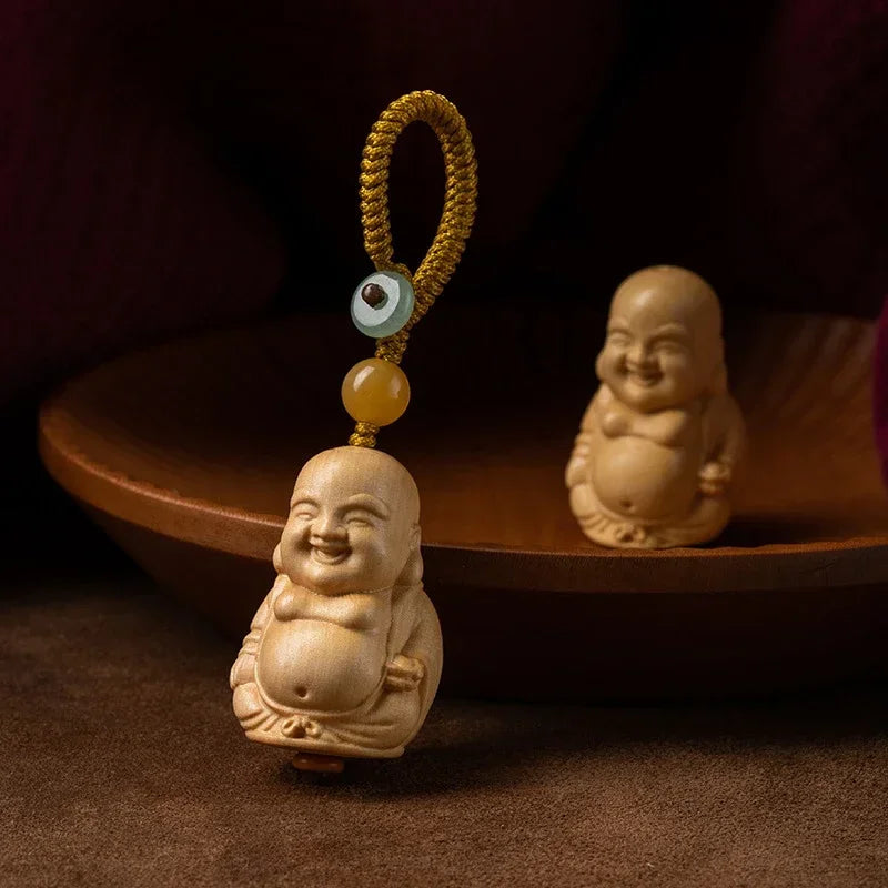 Handcarved Boxwood Buddha Keychain