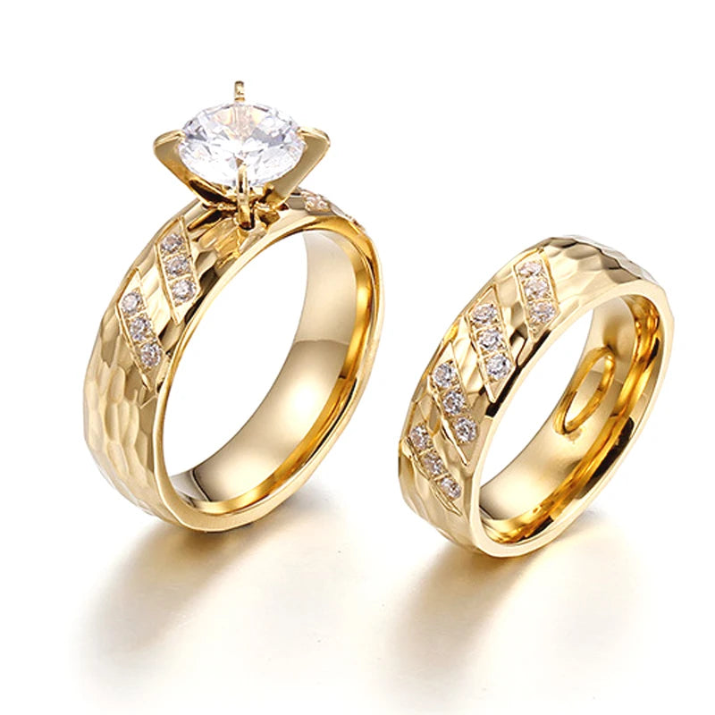 Gold Plated CZ Diamond Wedding Rings for Couples