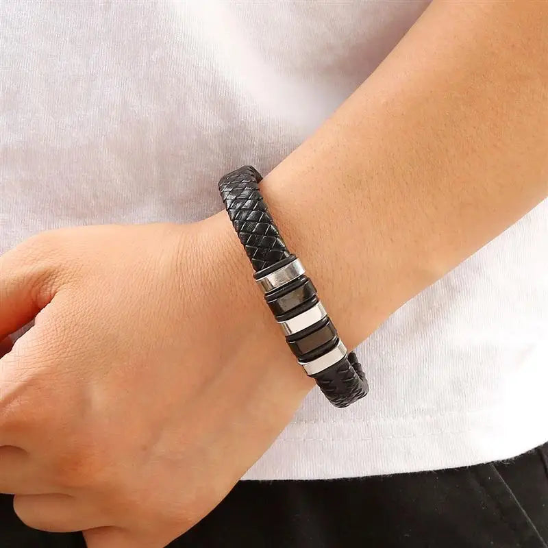 Men's Gold-Plated Leather Bracelet 