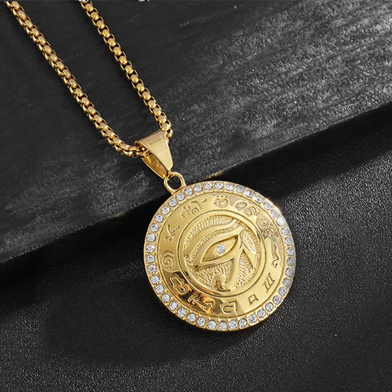 Iced Out Eye of Horus Pendant - Gold Stainless Steel