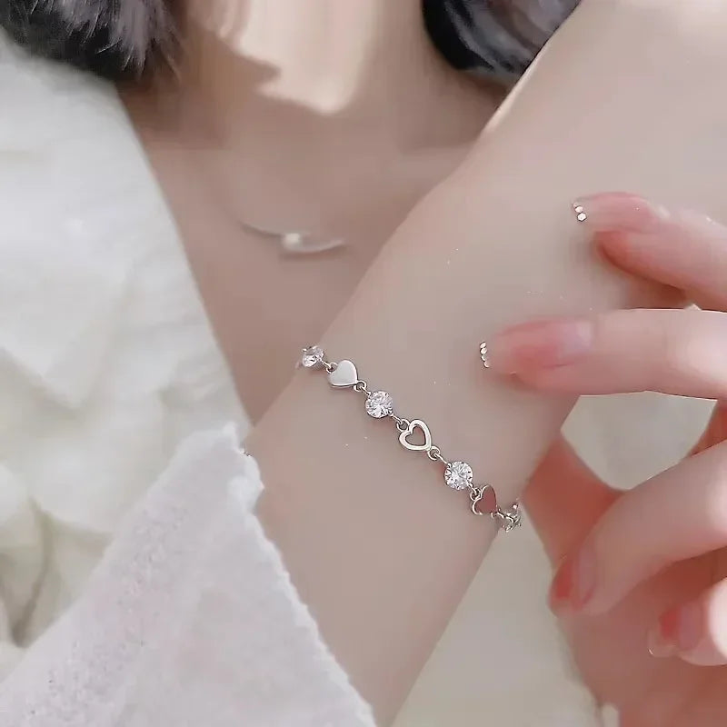 925 Heart Zircon Hollow Bracelet