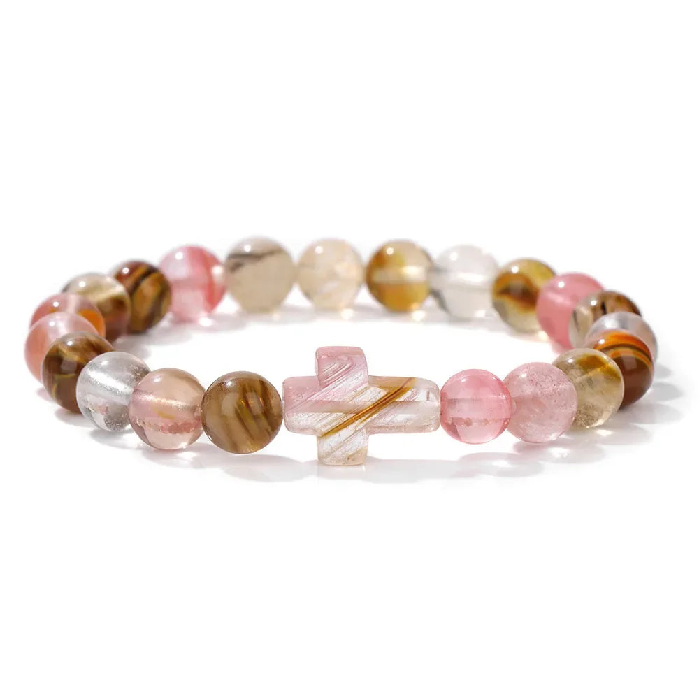 Natural Stone Cross Beaded Bracelet