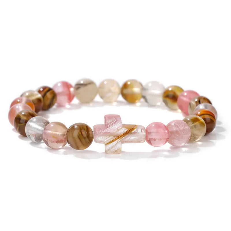 Natural Stone Cross Beaded Bracelet