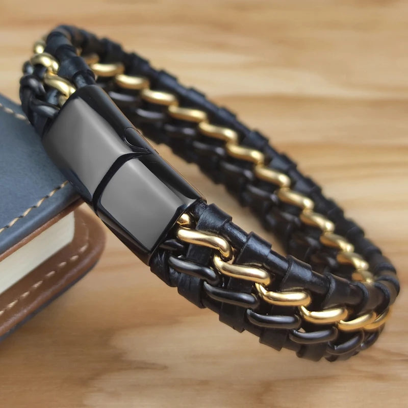 Men's Leather Chain Bracelet