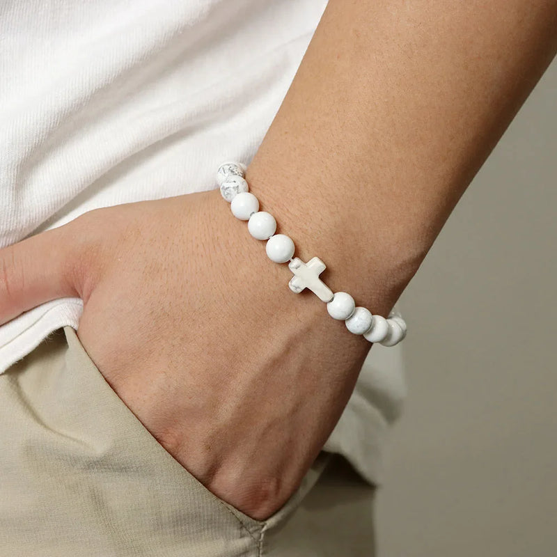 Natural Stone Cross Beaded Bracelet