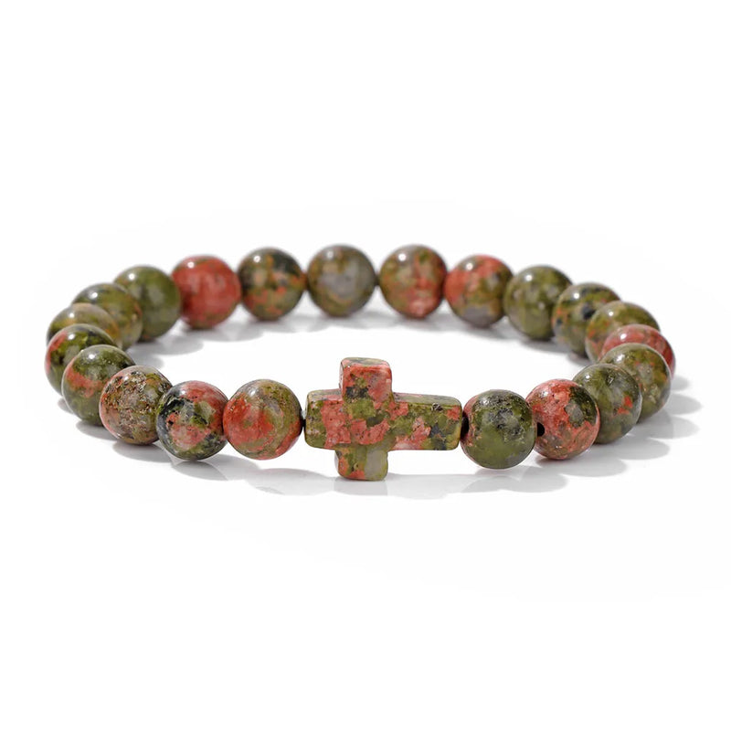 Natural Stone Cross Beaded Bracelet