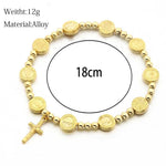 Golden Rosary Bead Bracelet with Cross Pendant