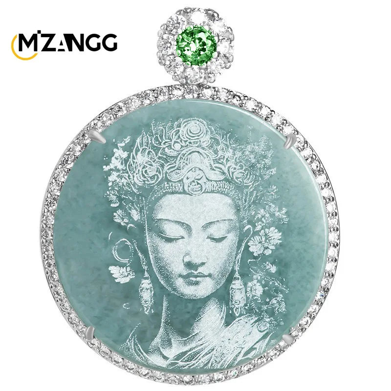 Blue Jadeite Dragon Pendant - Buddha GuanYin Necklace