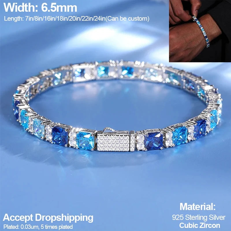 Gradient Blue Square Tennis Bracelet