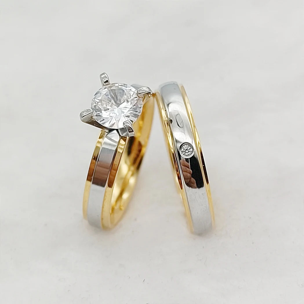 Gold Plated CZ Diamond Wedding Rings for Couples