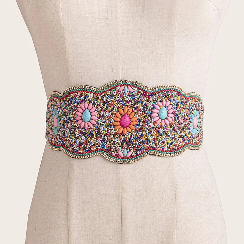 Turquoise Beads Elastic Corset Belt