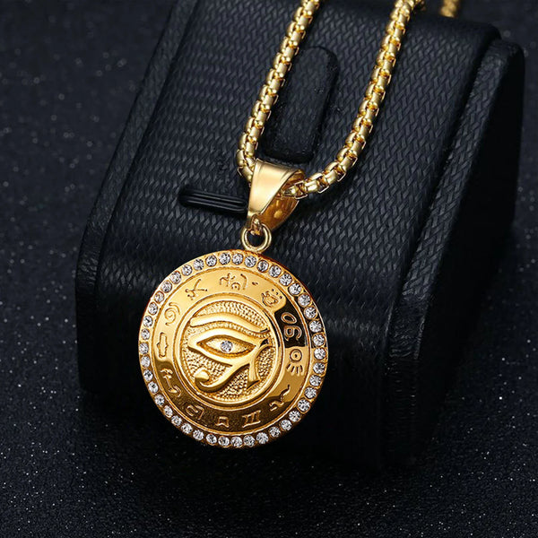 Iced Out Eye of Horus Pendant - Gold Stainless Steel