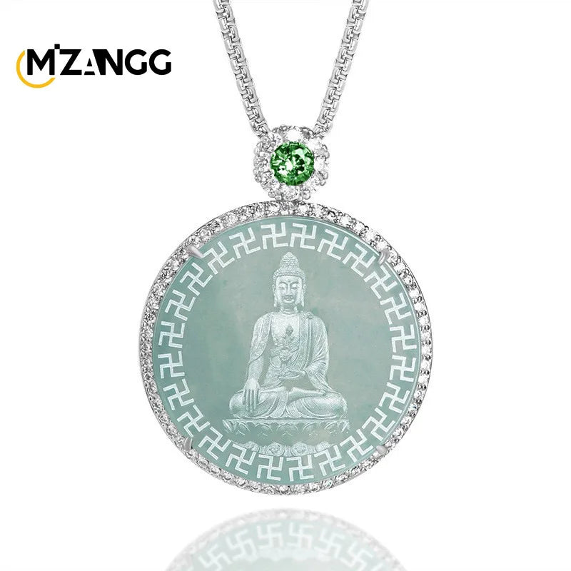 Blue Jadeite Dragon Pendant - Buddha GuanYin Necklace