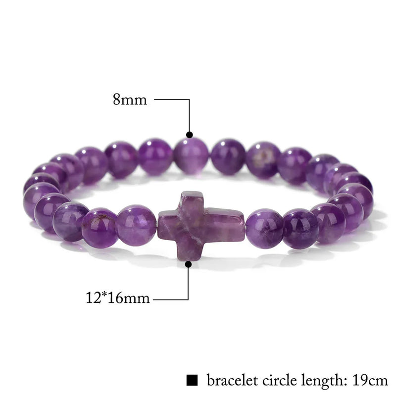 Natural Stone Cross Beaded Bracelet