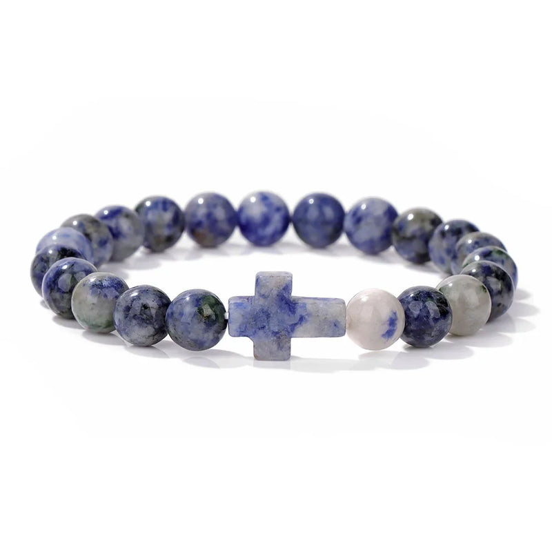 Natural Stone Cross Beaded Bracelet