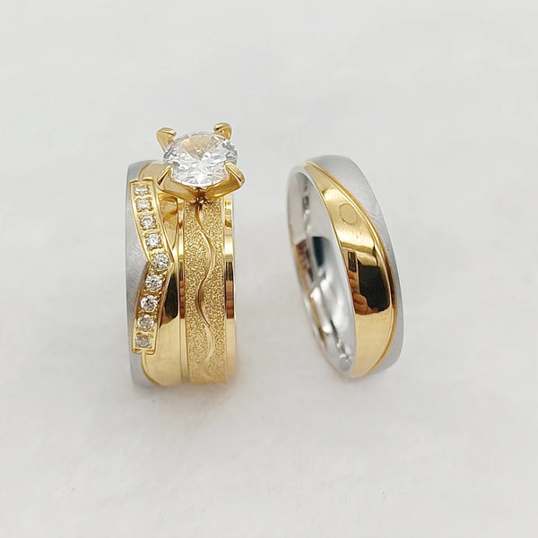 Exotic Golden Wedding & Engagement Rings Set