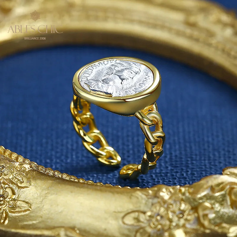 18K Gold Two-Tone Roman Coin Ring