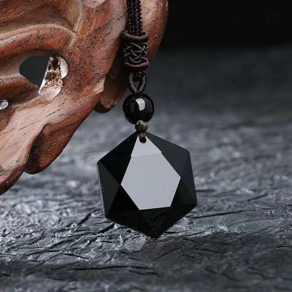 Natural Obsidian Hexagram Pendant